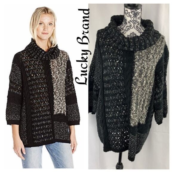 Lucky Brand Wool Blend Cable Knit Cowl Sweater - Picture 1 of 8